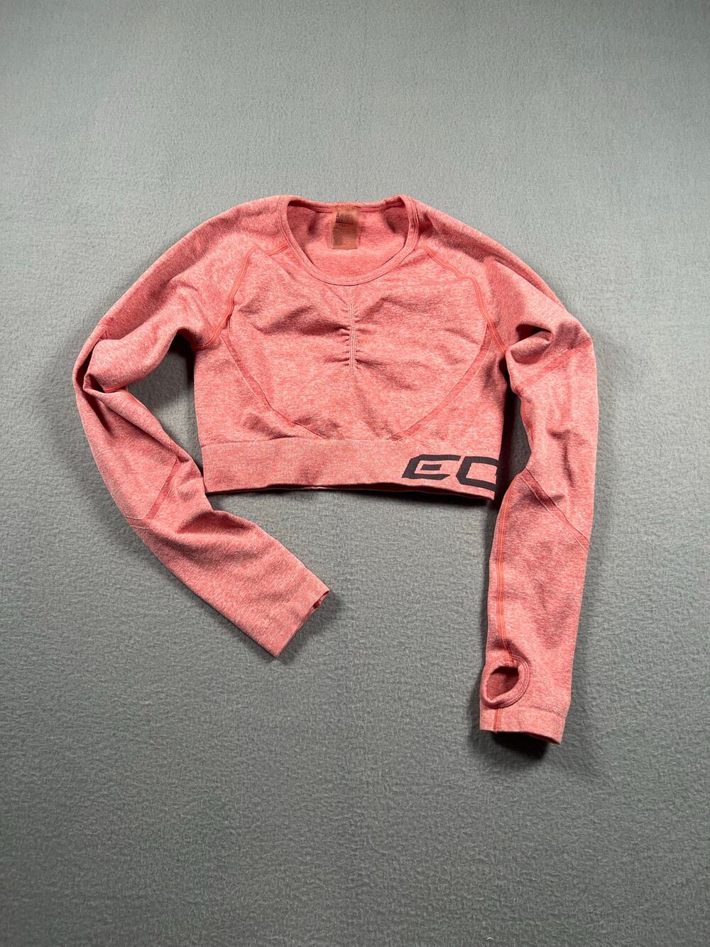 ECHT Arise Scrunch Seamless Crop Top Women's Small Pink Long Sleeve Thumbhole